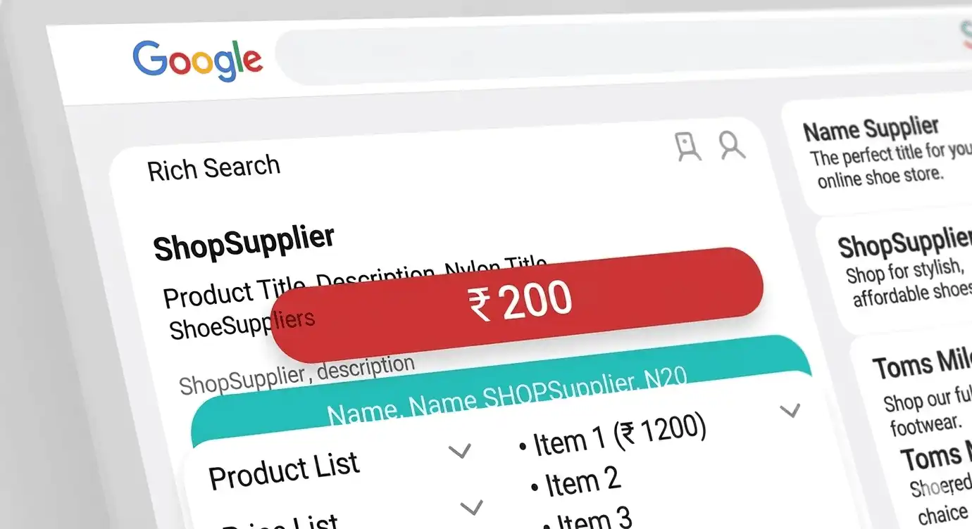 Google search result page showing a ShopSupplier product appearing as a rich snippet with price badge
